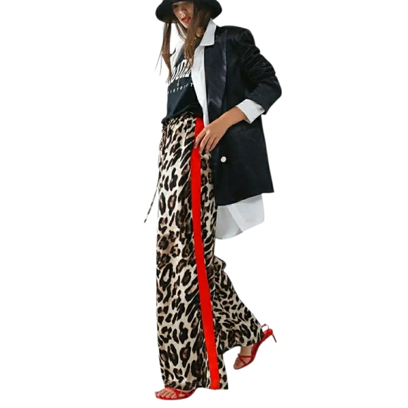 HOT! Leopard Print Wide-Leg Pants with Red Stripe (Multiple Sizes Available) - Picture 13 of 14